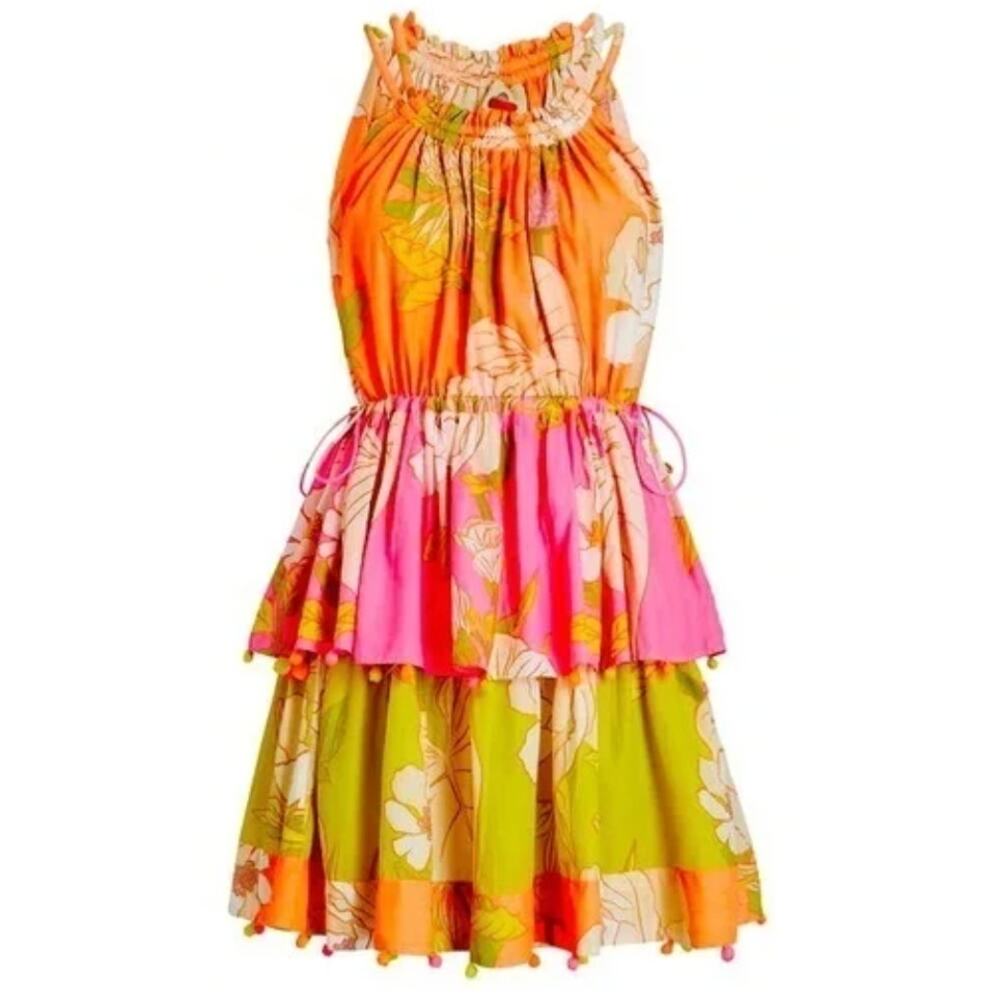 Farm Rio NEW Mixed Neon Garden Mini Multicolored Dress, Med